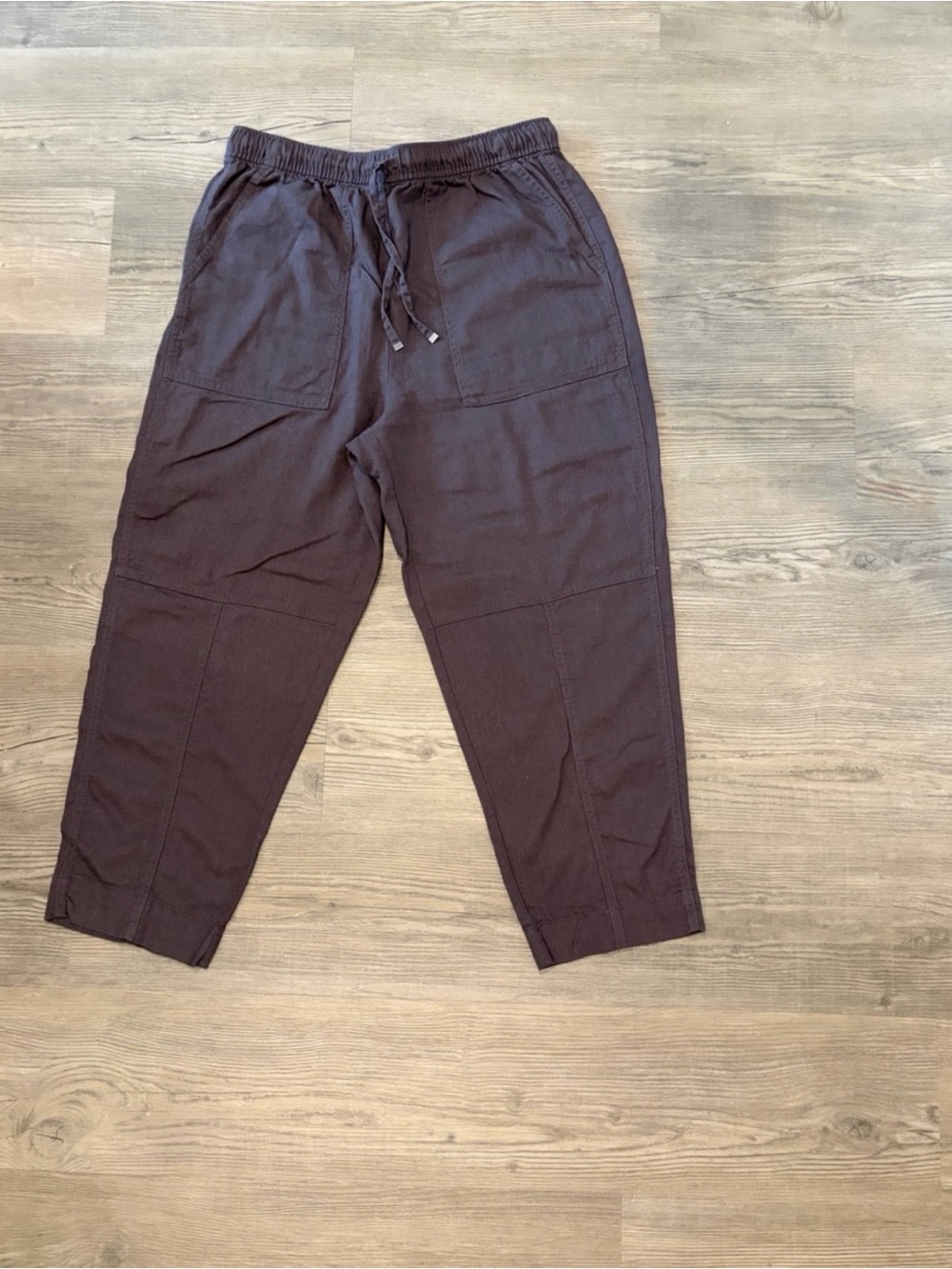 Zara Women's Cropped Drawstring Ankle Pants in Dark Brown